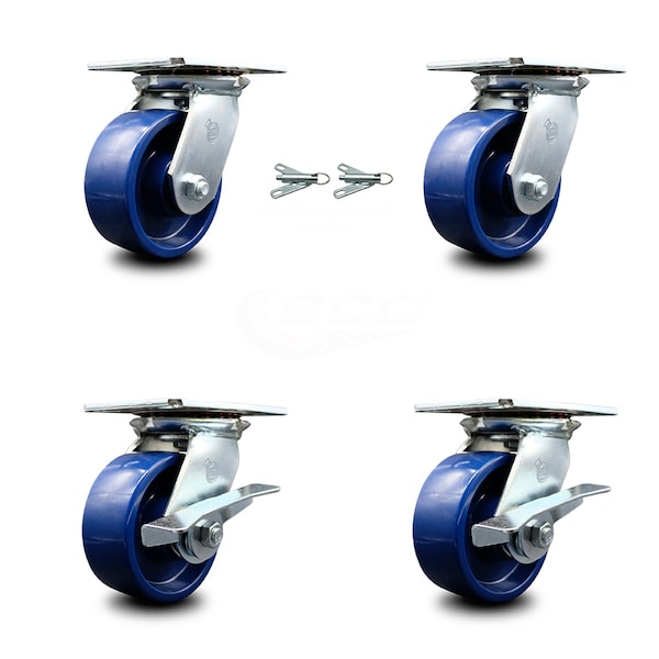 5 Inch Solid Poly Swivel Caster Swivel Locks 2 Brakes, 2PK